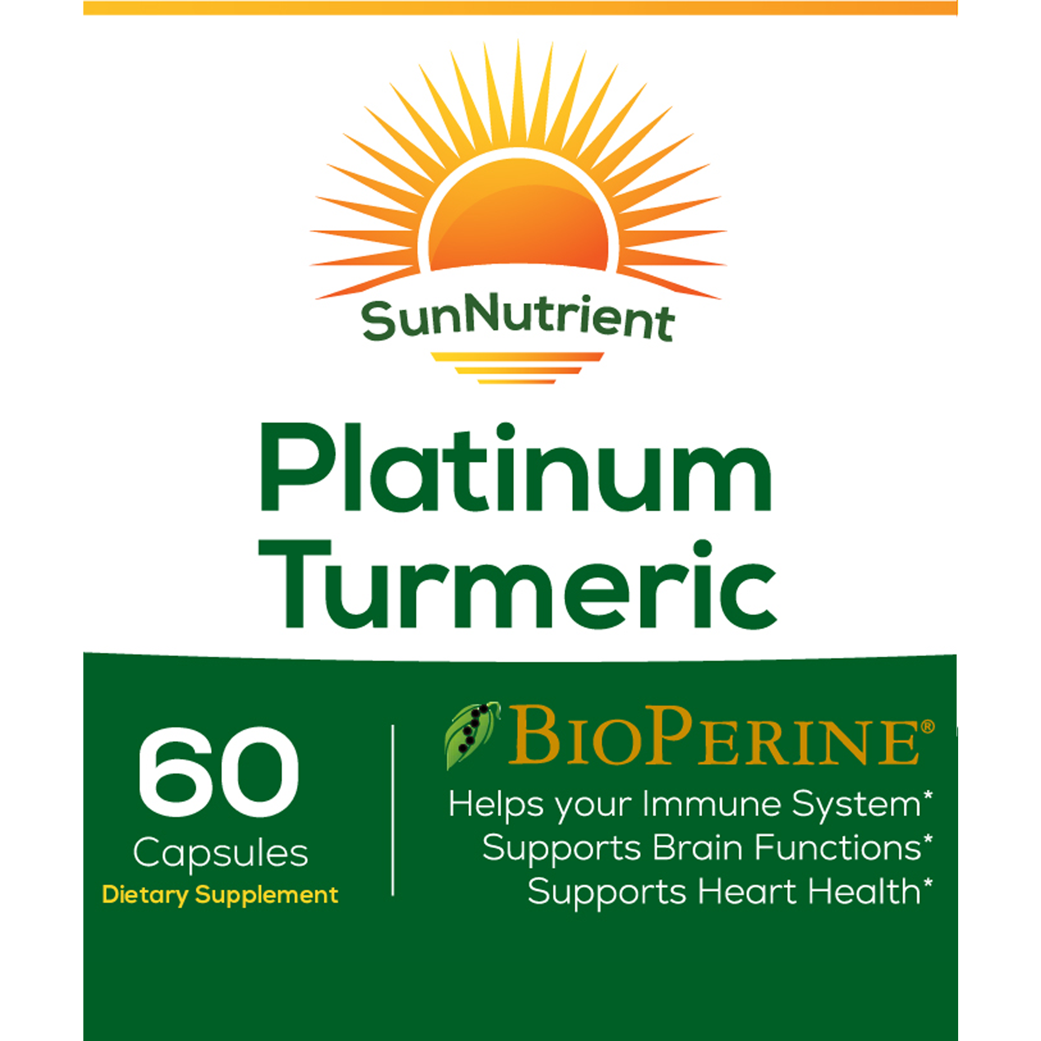 SunNutrient platinum tumeric supplement with bioperine Front Label