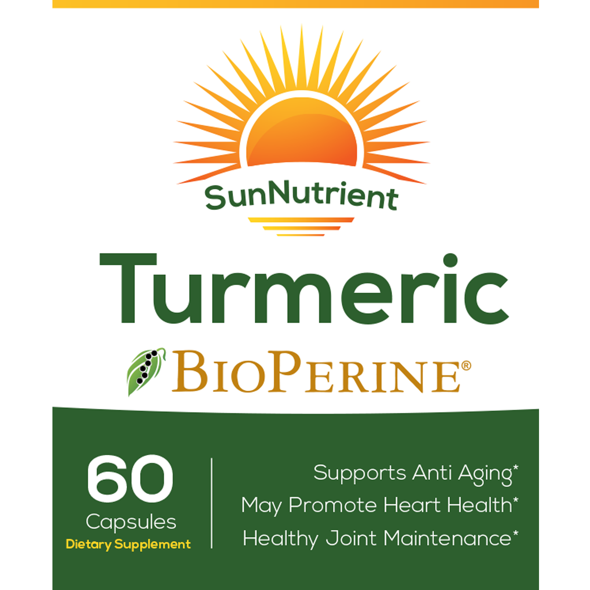 SunNutrient organic tumeric supplement with bioperine Front Label
